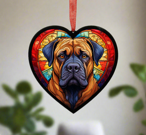 Bullmastiff Stained Glass Effect Heart Suncatcher